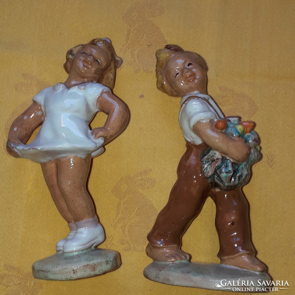 Régi kerámia fiú és lány ( 16 cm)