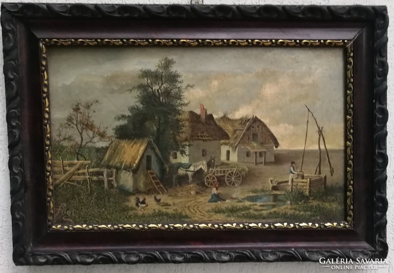 Antique painting at least 100 years old, village painting, courtyard folk life!
