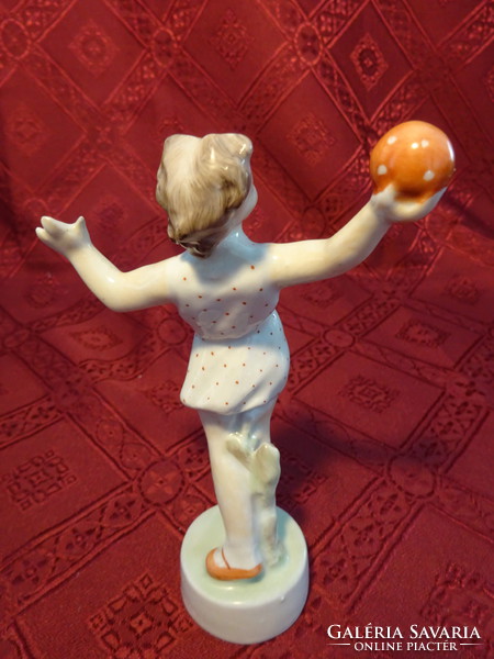 Zsolnay porcelán antik, pajzspecsétes figura, labdázó lány, magassága 14 cm. Vanneki!