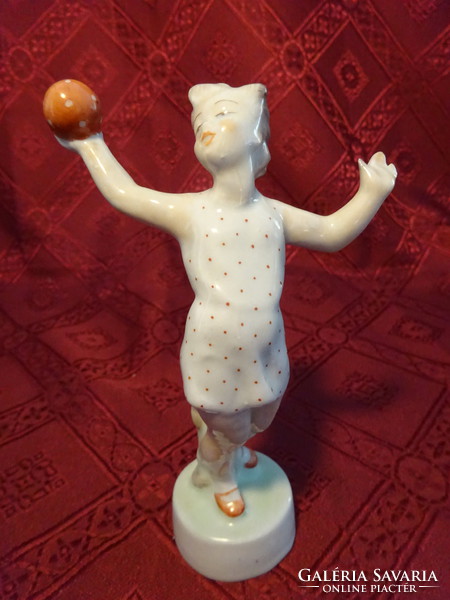 Zsolnay porcelán antik, pajzspecsétes figura, labdázó lány, magassága 14 cm. Vanneki!