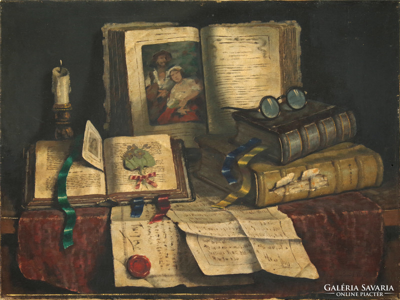 Romek Árpád (1883-1960): Csendélet könyvekkel.