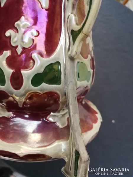 Art Nouveau majolica serving centerpiece special piece! Ox blood base glaze, colored pieces.