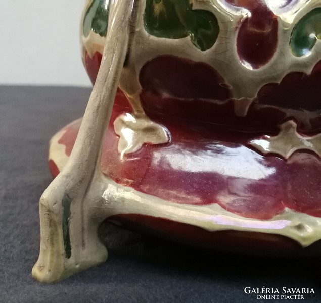 Art Nouveau majolica serving centerpiece special piece! Ox blood base glaze, colored pieces.