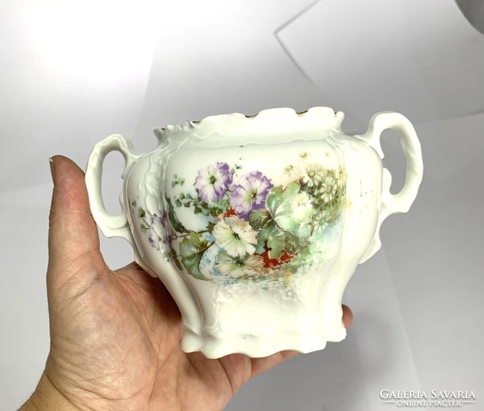 Régi virágos porcelán edény váza cukortartó