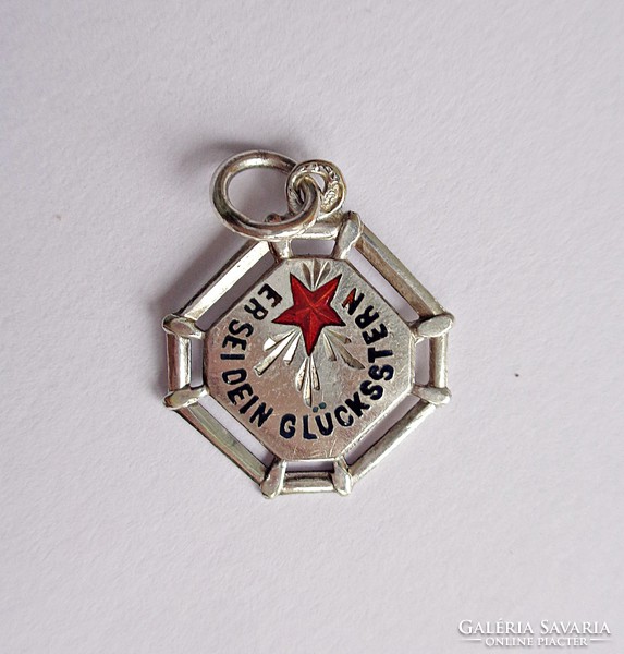 Old fire enamel lucky star pendant with German inscription