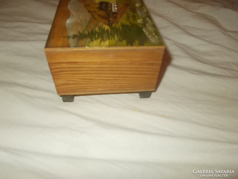 Régi kézzel festett fa zenélő doboz ékszerdoboz  fadoboz