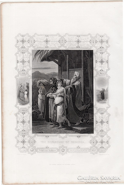 Rebeka elindul, acélmetszet 1852, metszet, eredeti, 18 x 22, angol, Biblia, Ószövetség, bibliai kép