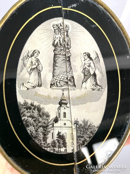 Vallási kegytárgy, Besnyői Szűz Mária Emlék  szentet ábrázoló üvegkép Glasbild mit Maria Mutter Gott