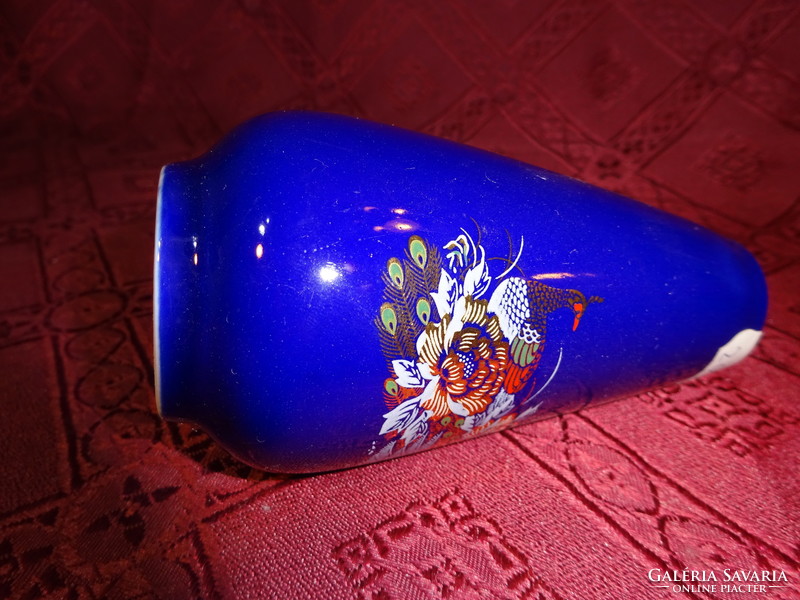 Japán porcelán váza, kobalt kék alap, arany szegély, magassága 11 cm. Vanneki!