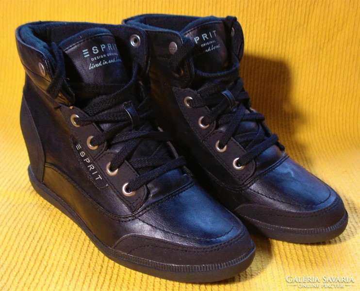Esprit, black leather, hidden platform boots (size 38)