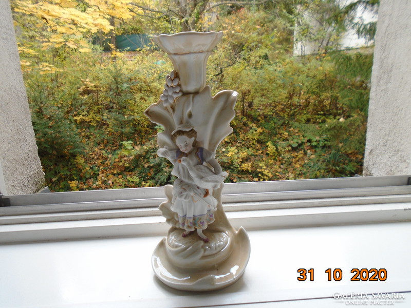 1847 Portheim & Sohn Goose Feeding Baroque Lady Figural Candlestick with S&P Gravure Sign