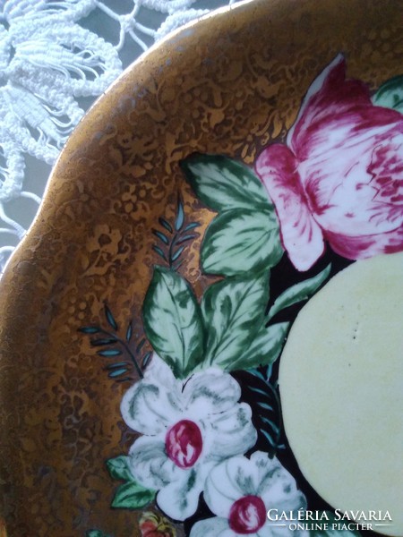 Antique shield-stamped zsolnay with a unique hand-painted pattern richly gilded!