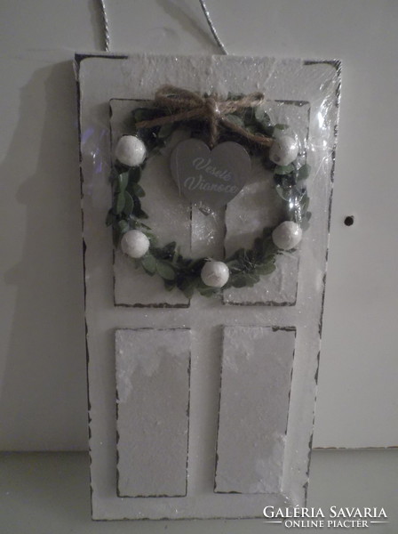 Christmas tree decoration - new - 20 x 10 cm - wood - door - off-white - with glittery snow - unopened