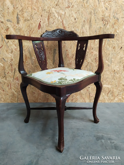 Antik kínai ázsiai bútor kárpitozott fa háromszög alakú különleges dekoratív faragott sarok szék