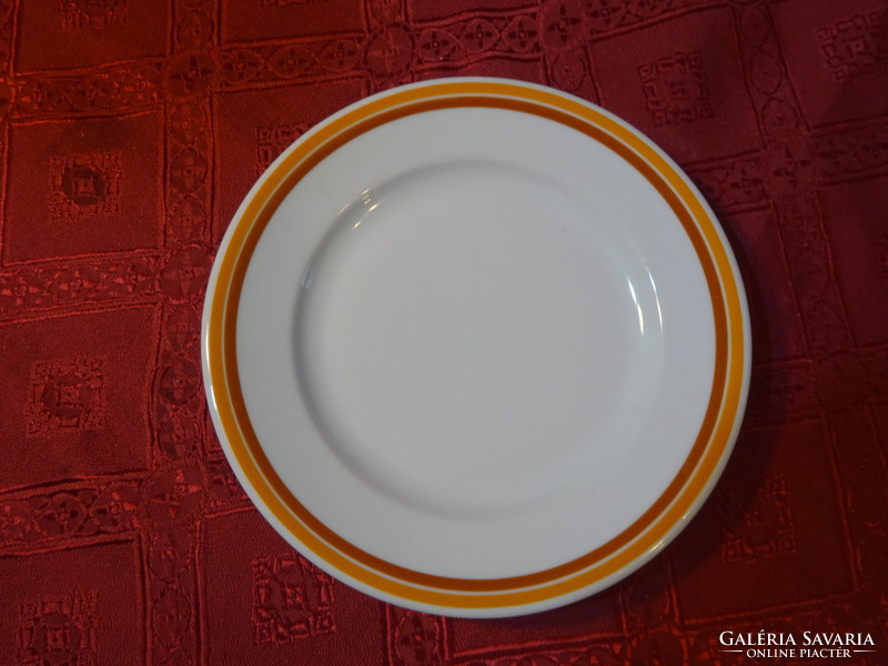 Alföldi porcelán, barna sárga csíkos süteményes tányér, átmérője 17,7 cm. Vanneki!