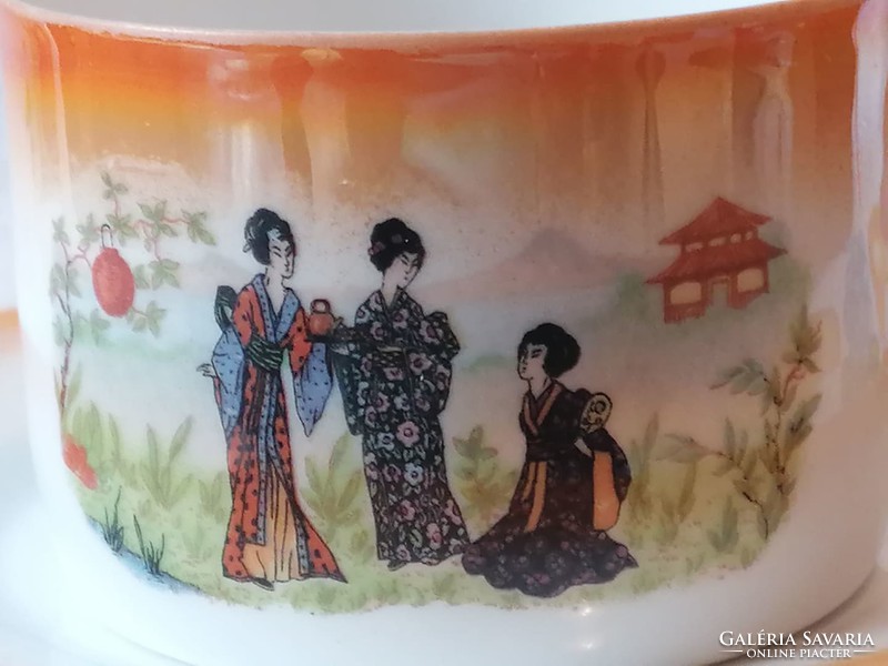 Old geisha zsolnay tea cup + saucer (iridescent) 03.