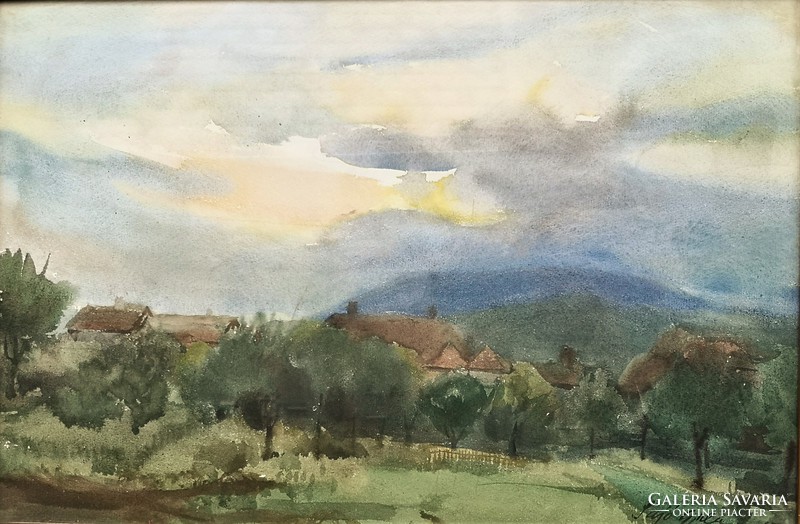 Sajó Gyula (1918-1989) Táj eső után c. Képcsarnokos festménye EREDETI GARANCIÁVAL !