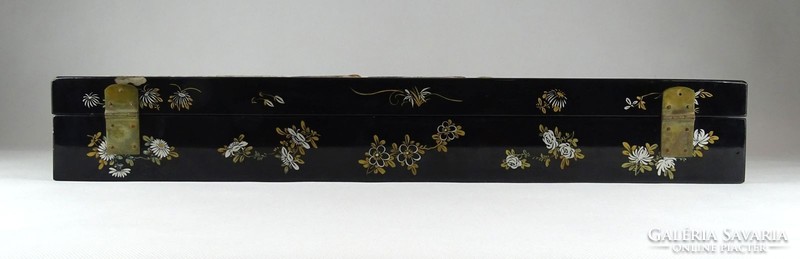 1C492 Hatalmas régi kagyló berakással díszített fekete kínai lakkdoboz tükrös piperedoboz 62 cm