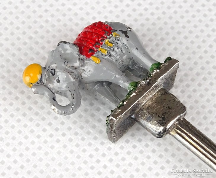 1C529 Jelzett ezüstözött miniatűr elefánt díszes kiskanál 10.5 cm
