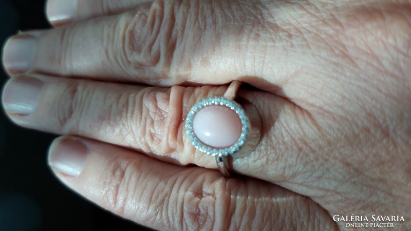 59 I speak pink opal 925 silver ring # 59