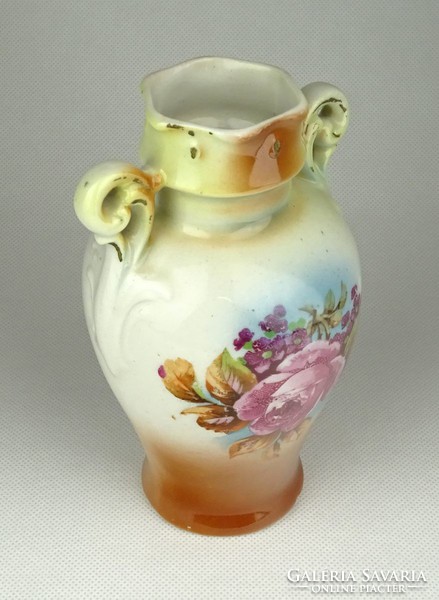 1C559 Régi virágminrás rózsa díszes porcelán váza 15 cm