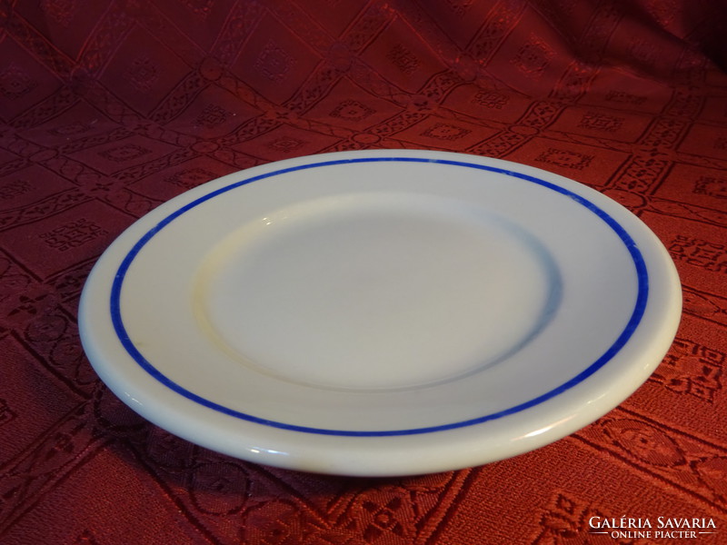 Zsolnay porcelán, antik, pajzspecsétes süteményes tányér, kék csíkkal. Vanneki!