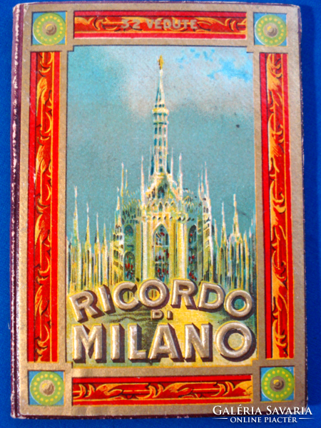 Szecessziós "Milánói emlék" leporellós képes album 1930. ( 32 db képeslap)