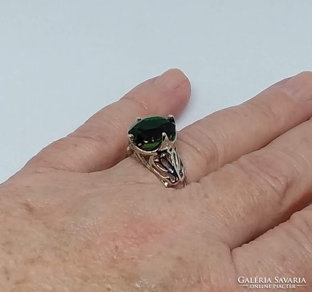 925-S silver filled (sf) ring with white gold coating, emerald cz stone