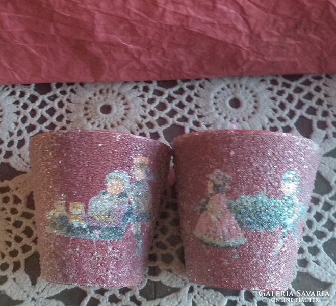Christmas candle with decoupated images, covered with pearls and red wax, recommend!