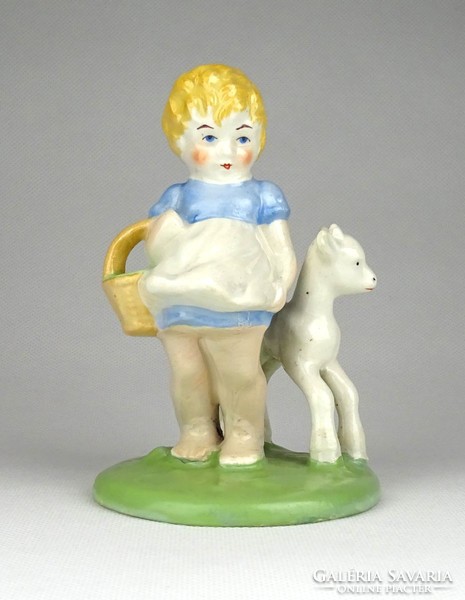 1C618 Régi kerámia kislány kiskecskével figura 11.5 cm