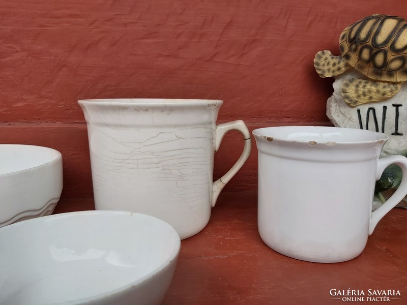 White granite package of 3, bowls, mugs, nostalgia piece, rustic decoration, sold together