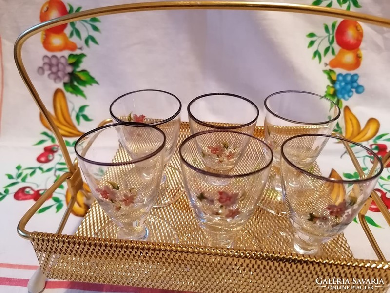Retro liqueur set in a glass holder with 6 goblets