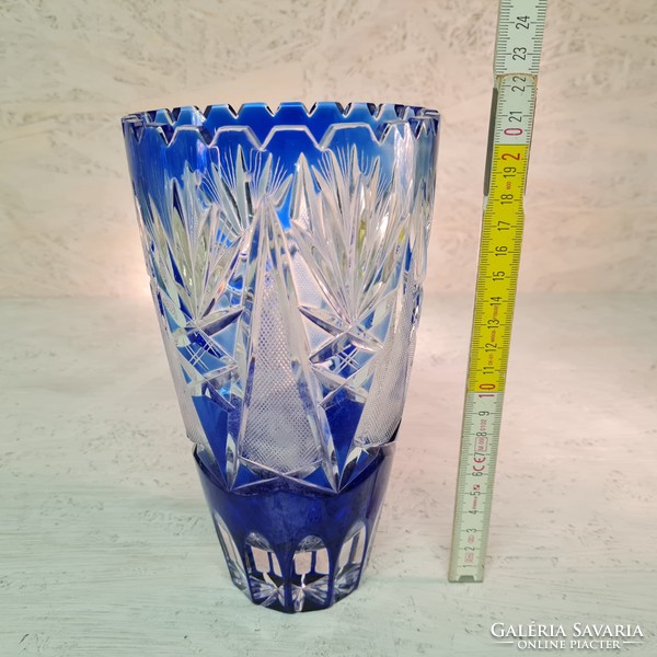 Double-layer, polished, peeled blue crystal glass vase (1391)