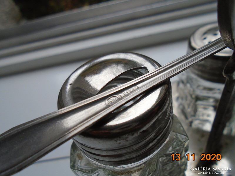 Heavy Convex Molded Glass with Silver Plated Caps Soviet-Russian Spice Container Set with Scoop
