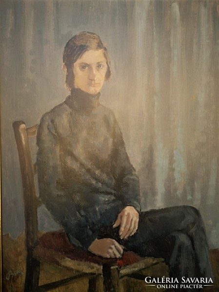 Biai-Föglein István (1905 - 1974) Fiú portré olajfestmény 86x66cm EREDETI GARANCIÁVAL !