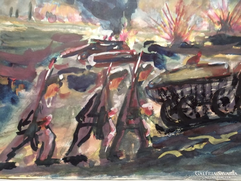 Menetelő katonák" Akvarell