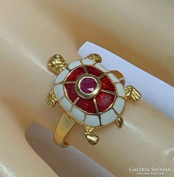 Valódi rubin- gyöngyház drágaköves   sterling ezüst /925/ gyűrű, 18K aranyozott-új