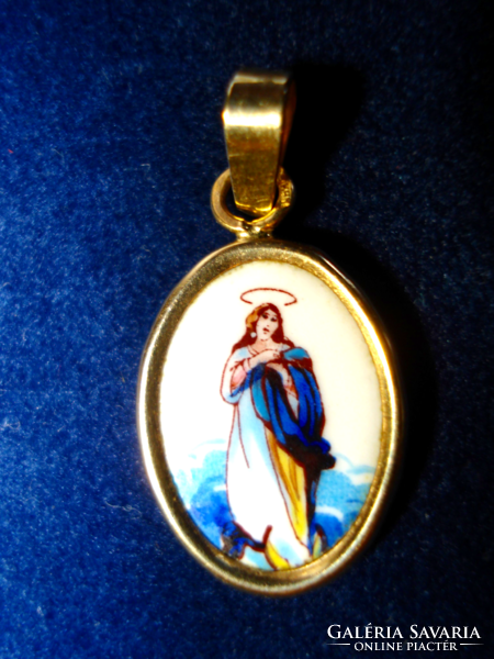 Antik Szűz Mária medál arany keretben és szerelékkel