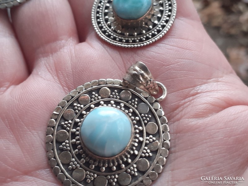 Silver pendants with Dominican larimar gemstone