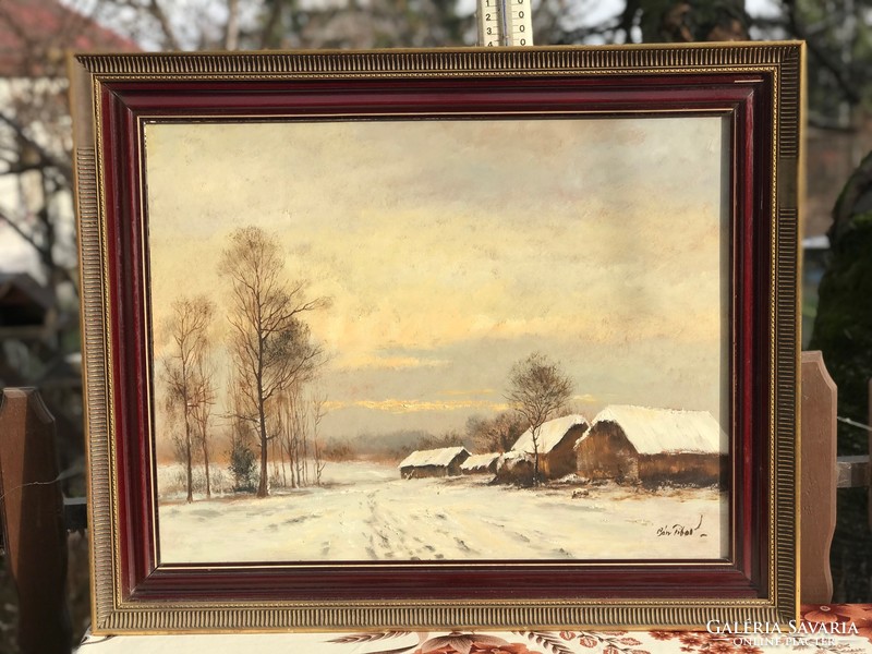 Eladó egy gyönyörű téli csendélet Bán Tibortól 50x65 méretben