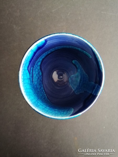 Absztrakt kerámia kehely talpas pohár azúr kék tenger hangulatú kupa - EP