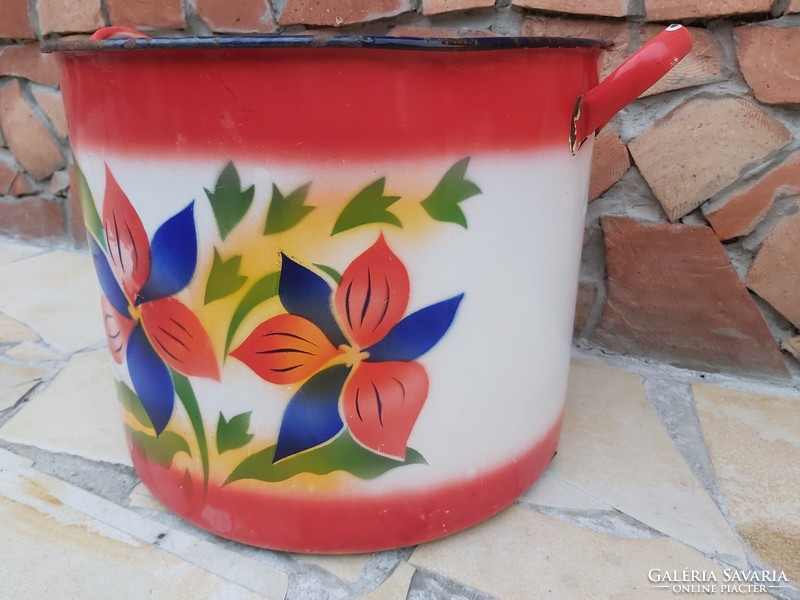 Füleki rare flower pattern large enamel pot 32*39 cm, collector's item