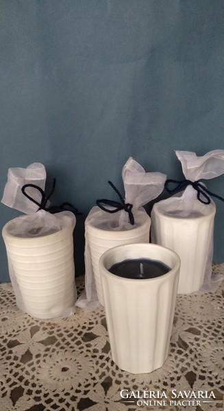 White ceramic candle holder with blue wax, tulle wrapping, Christmas decoration, recommend!