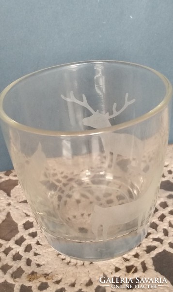 Maratott üveg mécsestartó szarvas mintával, karácsonyi dekoráció, ajánljon!