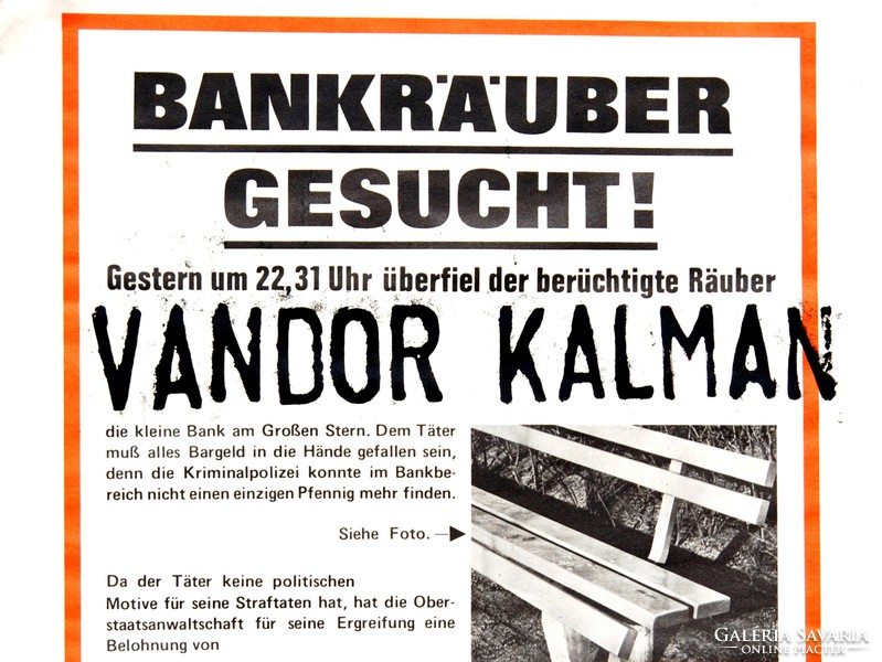 Bankrabló kerestetik! - humoros, névre szóló német nyelvű körözési plakát