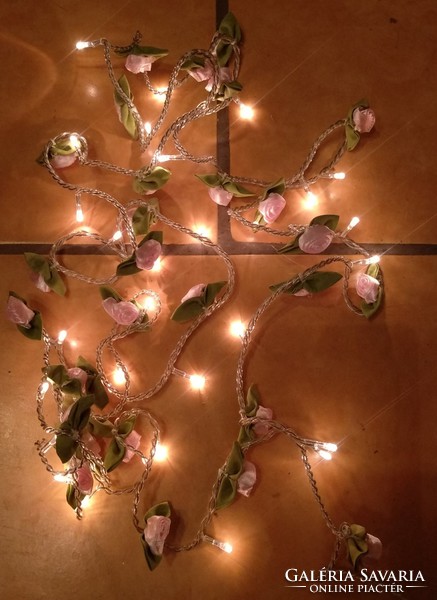 Selyem rózsák, rózsaszín, új, gyönyörű karácsonyfa izzó füzér, ajánljon!
