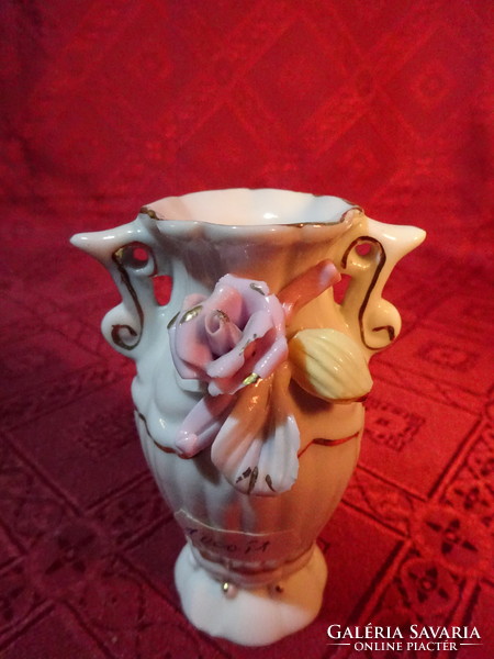 Porcelán váza, rózsa mintával, magassága 9 cm. Vanneki!