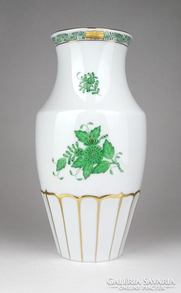 1C777 Zöld Apponyi mintás Herendi porcelán váza 19.5 cm
