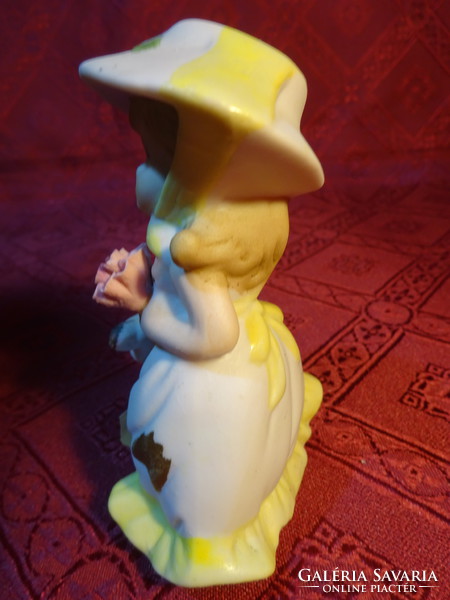 Porcelán figura, kalapos hölgy esernyővel, magassága 10 cm. Vanneki!
