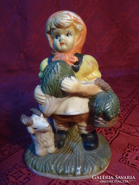 Porcelán figura, kislány a báránnyal, magassága 12 cm. Vanneki!